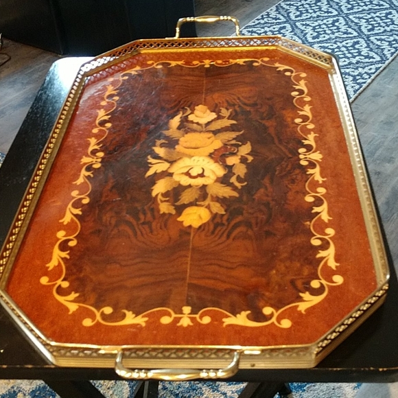 Italian Marquetry Other - Vintage Italian Marquetry Tray,Wood,brass